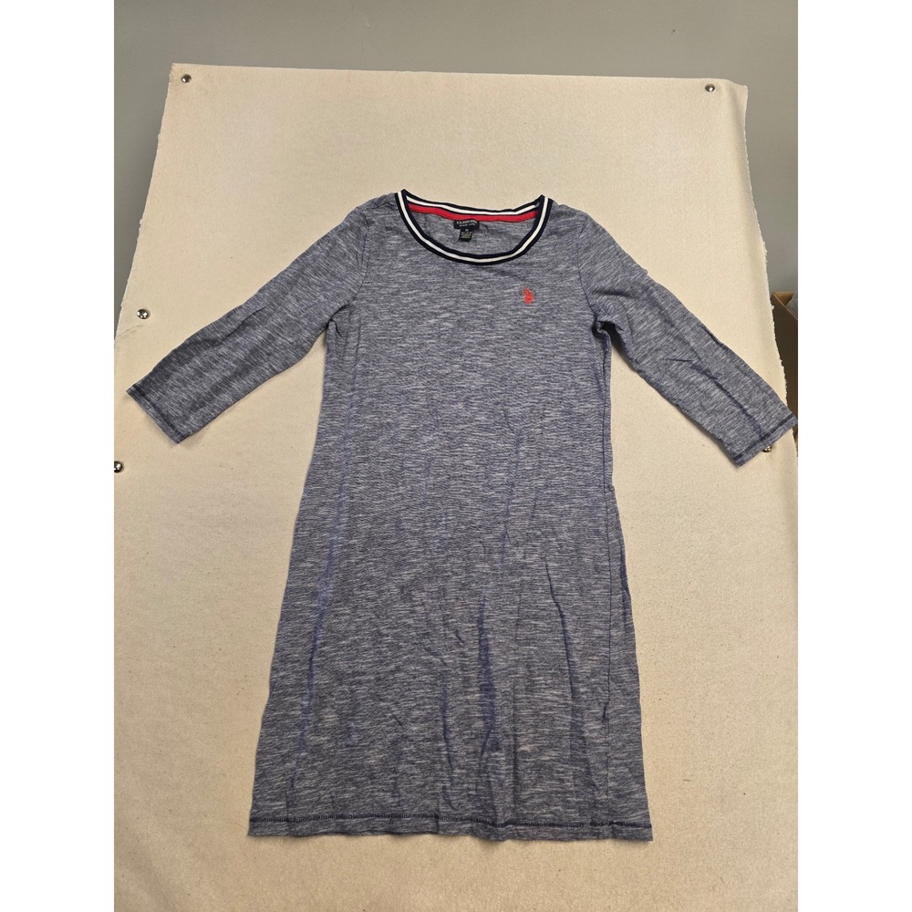 US Polo Assn Blue Space Dye T-Shirt Dress 3/4 Sleeve Cotton Size M